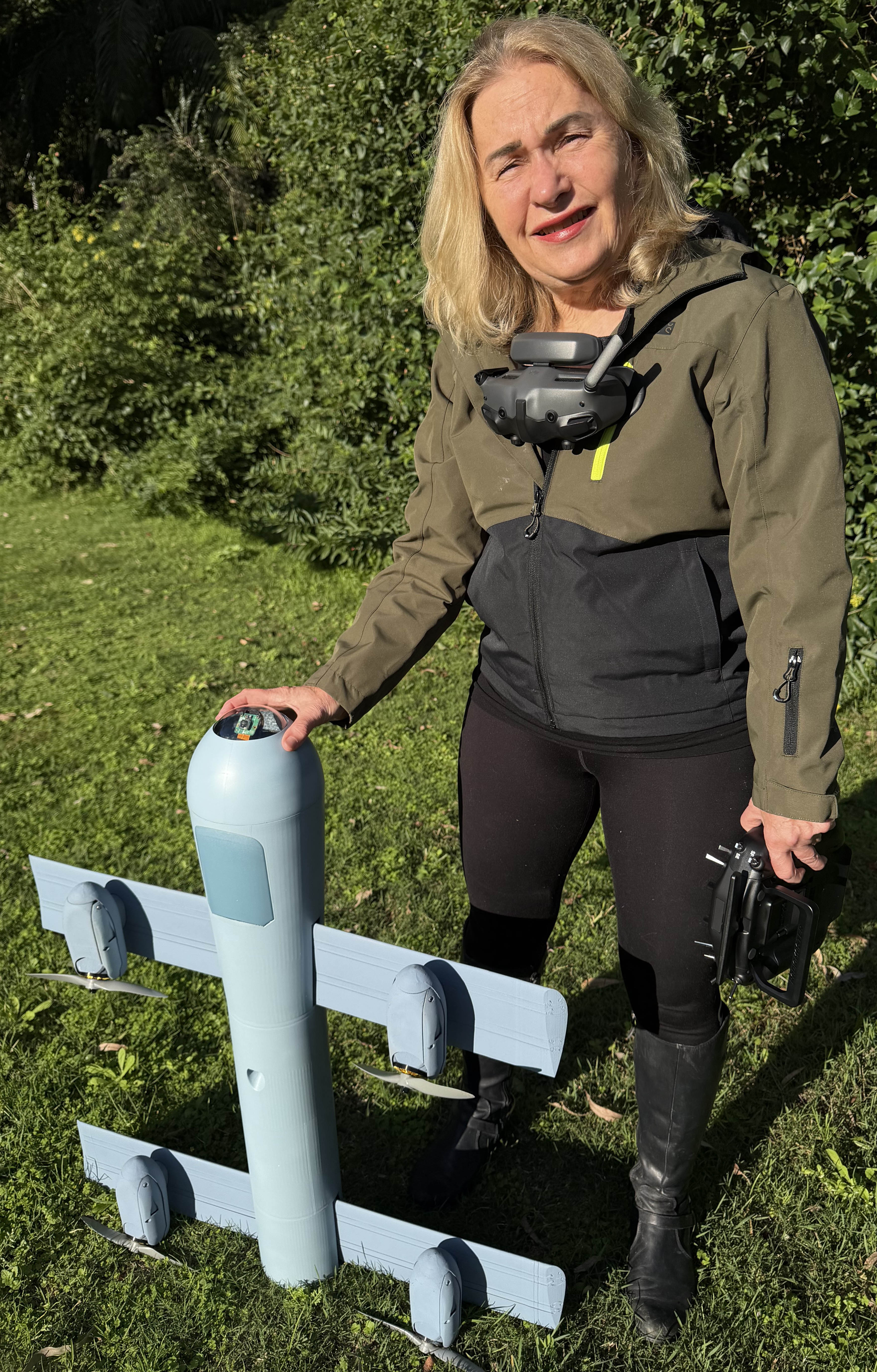 CEO Helen Mitchell with the current Whistling Dog prototype